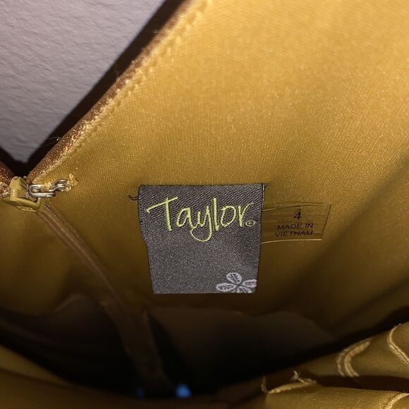 Taylor mustard yellow satin dress, size 4. - Picture 3 of 4